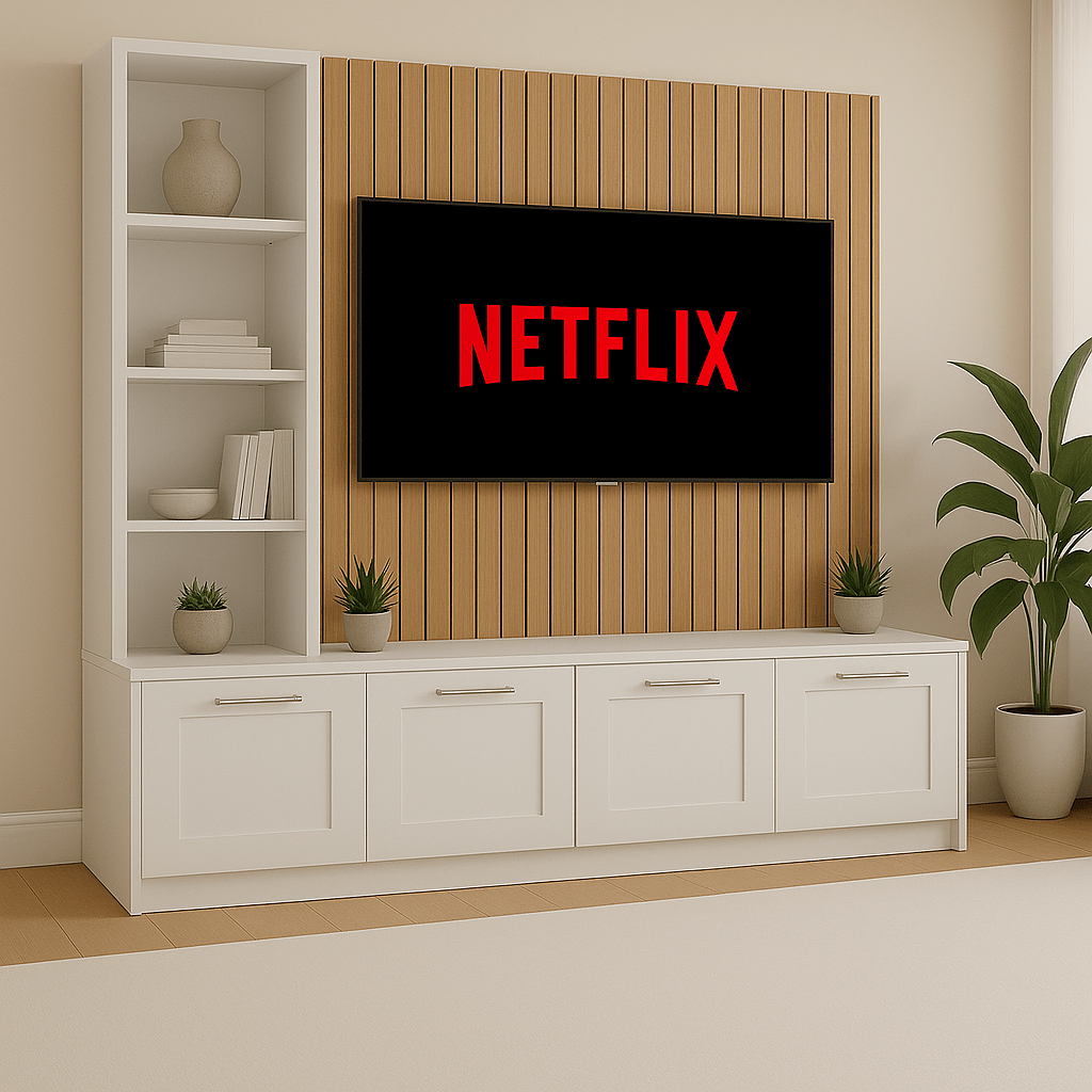 Media Wall Entertainment Unit - Left Hand Shelving - Up to 130" TVs 5 - Online Bedrooms