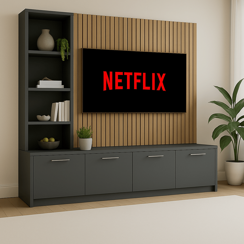 Media Wall Entertainment Unit - Left Hand Shelving - Up to 130" TVs 6 - Online Bedrooms