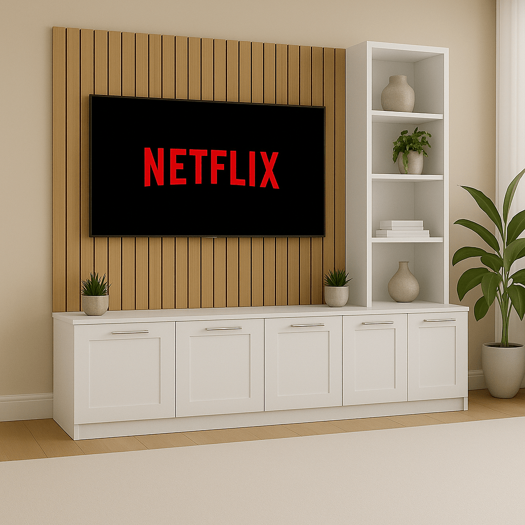 Media Wall Entertainment Unit - Right Hand Shelving - For Up to 130" TVs 8 - Online Bedrooms