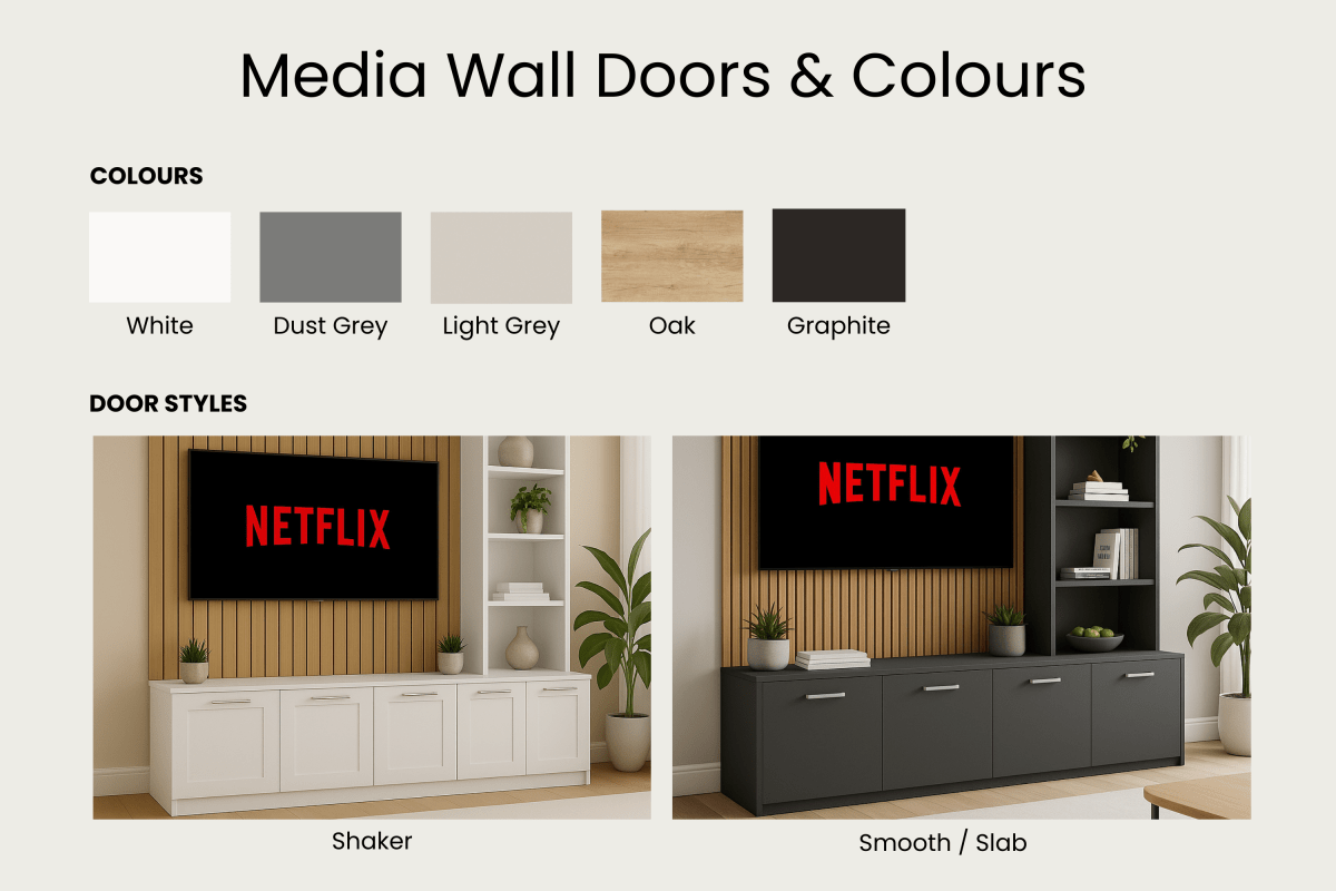 Media Wall Entertainment Unit - Right Hand Shelving - For Up to 130" TVs 2 - Online Bedrooms