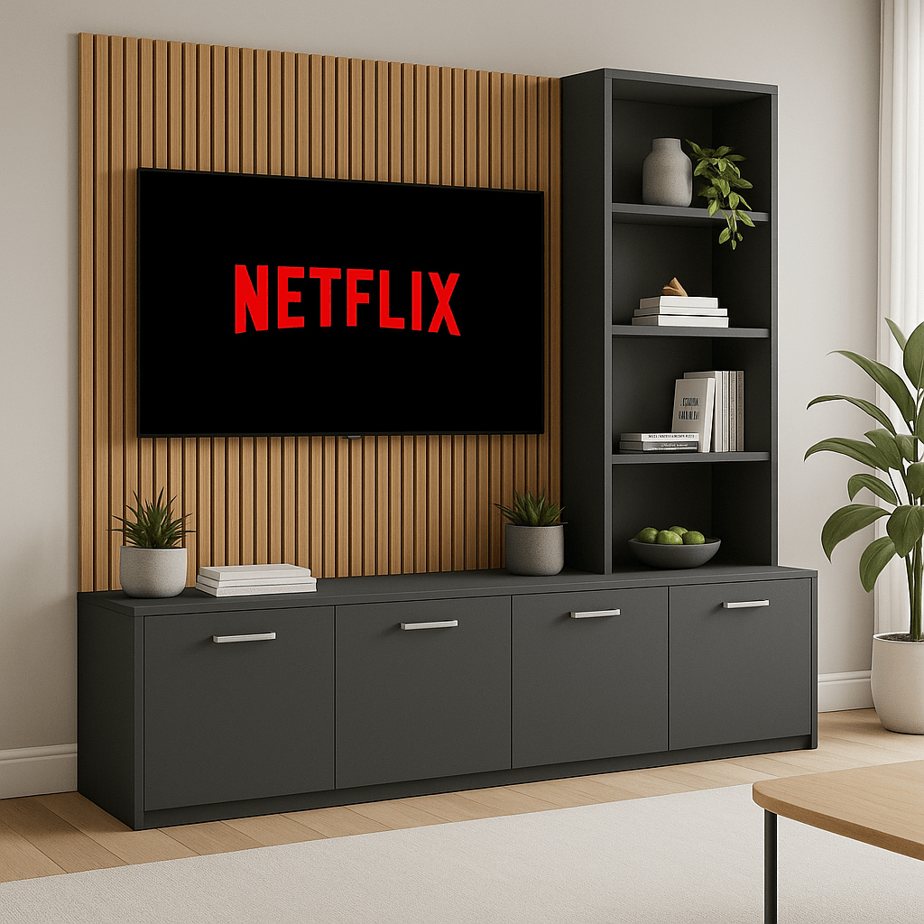 Media Wall Entertainment Unit - Right Hand Shelving - Up to 130" TVs 2 - Online Bedrooms