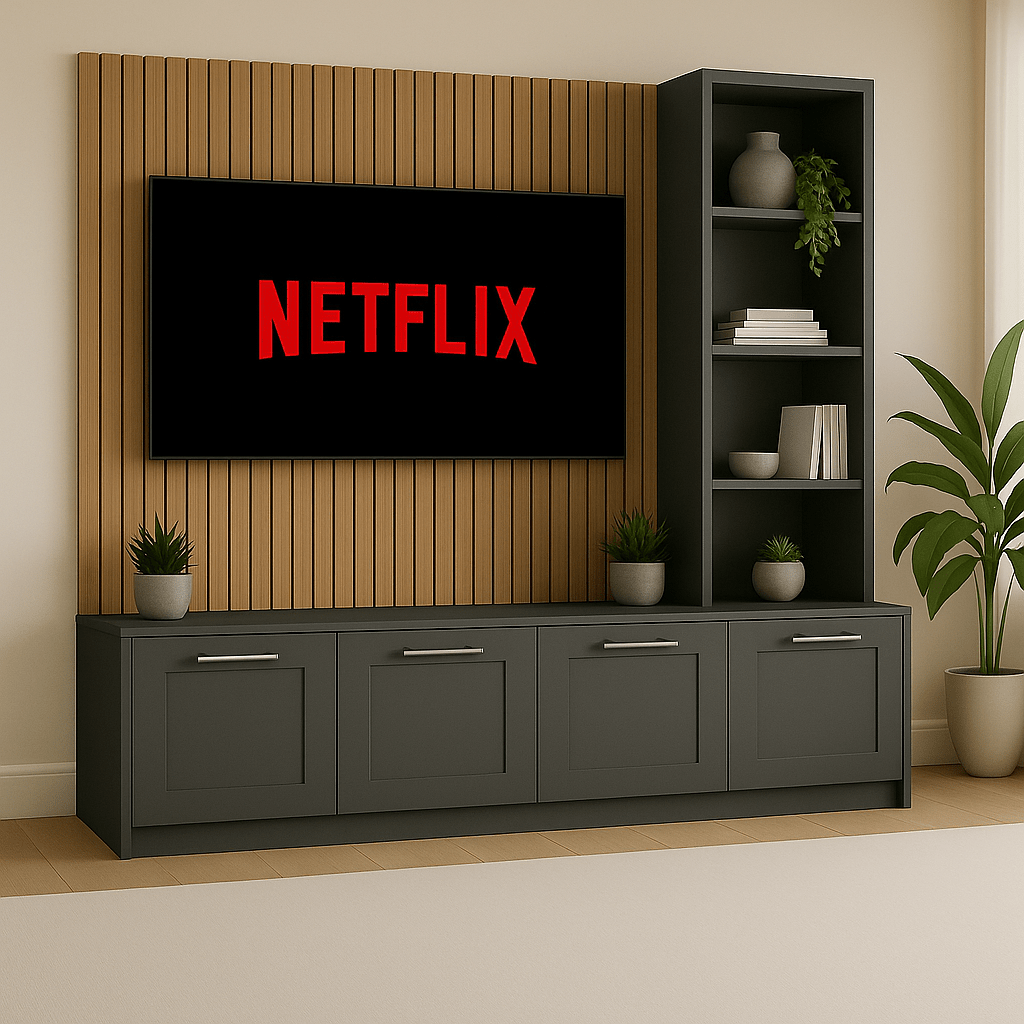 Media Wall Entertainment Unit - Right Hand Shelving - Up to 130" TVs 6 - Online Bedrooms