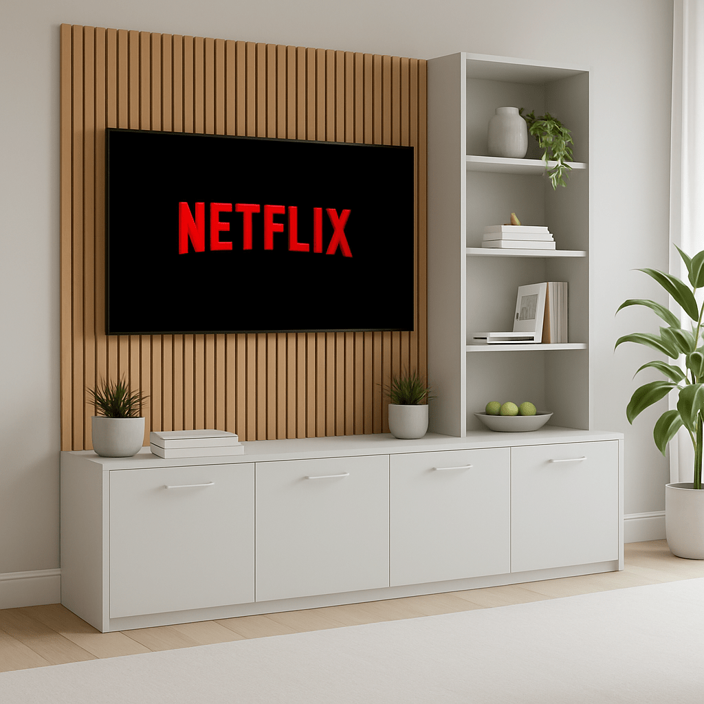 Media Wall Entertainment Unit - Right Hand Shelving - Up to 130" TVs 4 - Online Bedrooms