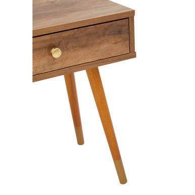 Natural Brown Wood Effect Bedside Table with 1 Drawer and Angular Legs, Frida 13 - Online Bedrooms
