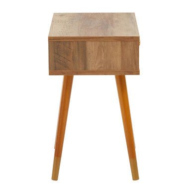 Natural Brown Wood Effect Bedside Table with 1 Drawer and Angular Legs, Frida 10 - Online Bedrooms