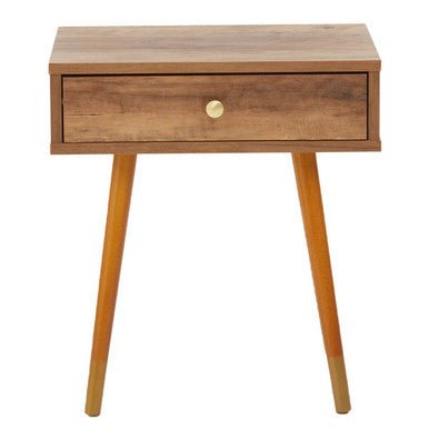Natural Brown Wood Effect Bedside Table with 1 Drawer and Angular Legs, Frida 4 - Online Bedrooms