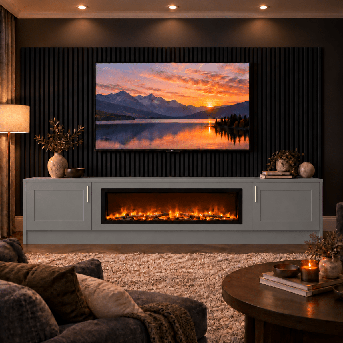Ollerton Shaker Fireplace Media Wall Unit - 40" Fire 4 - Online Bedrooms