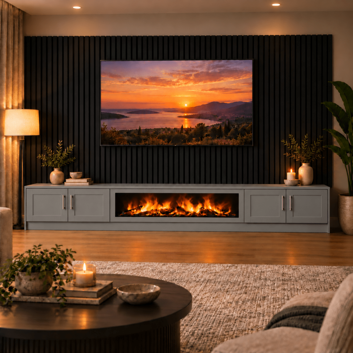 Ollerton Shaker Fireplace Media Wall Unit - Large 60" Fire 7 - Online Bedrooms