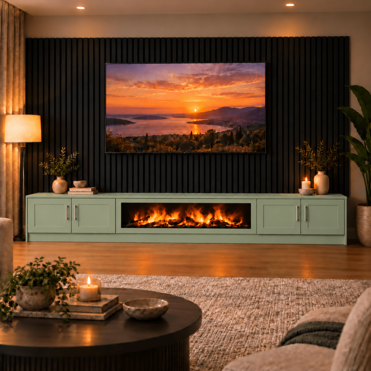 Ollerton Shaker Fireplace Media Wall Unit - Large 60" Fire 12 - Online Bedrooms