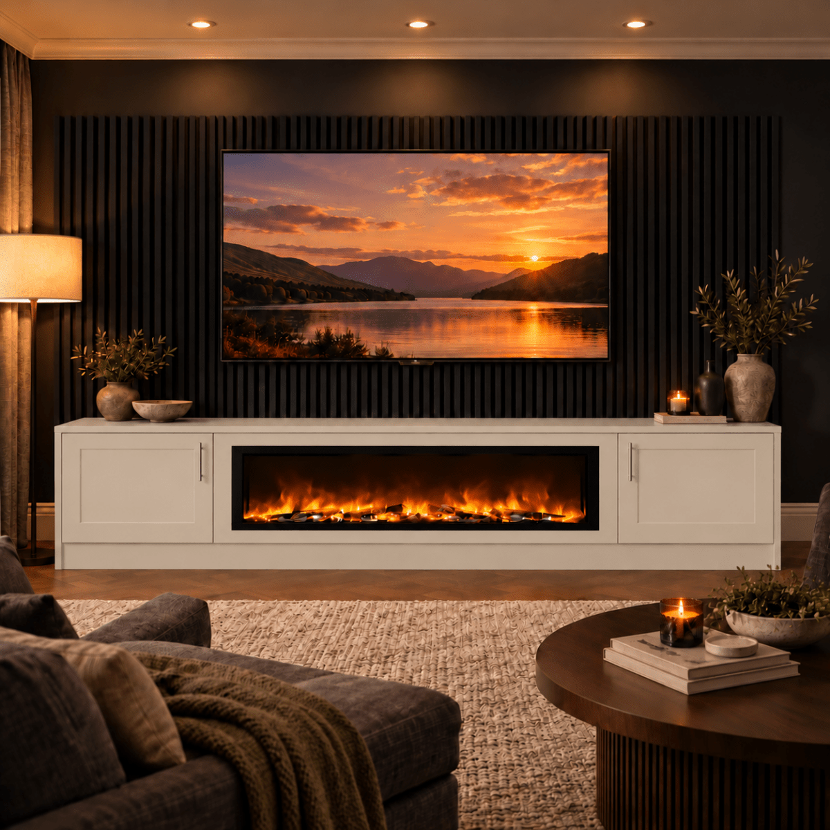 Ollerton Shaker Fireplace Media Wall Unit - Large 60" Fire 2 - Online Bedrooms