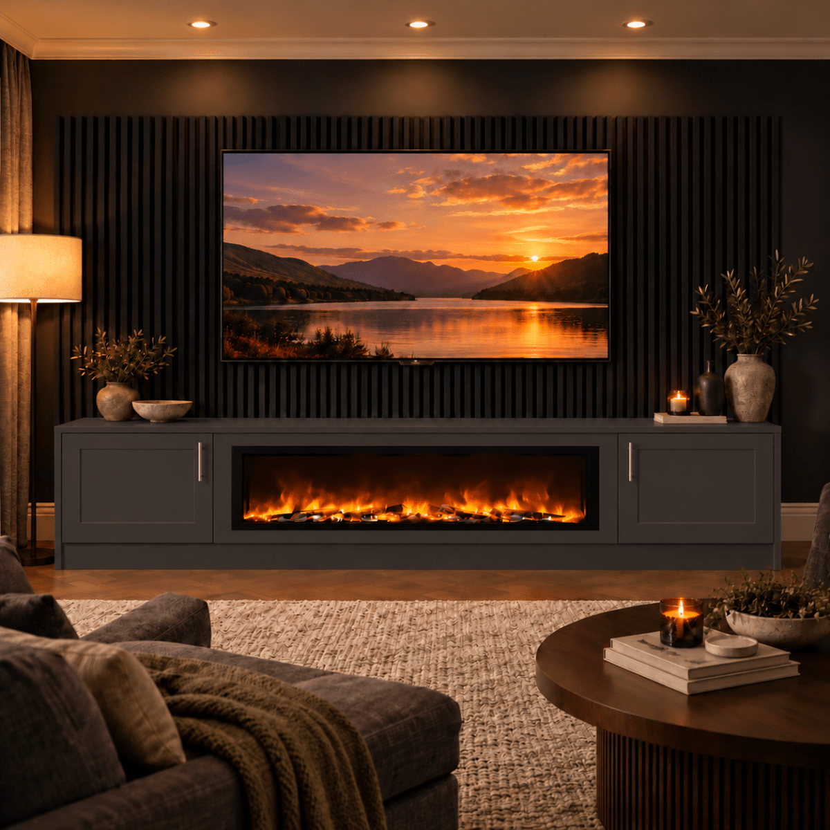 Ollerton Shaker Fireplace Media Wall Unit - Large 60" Fire 3 - Online Bedrooms