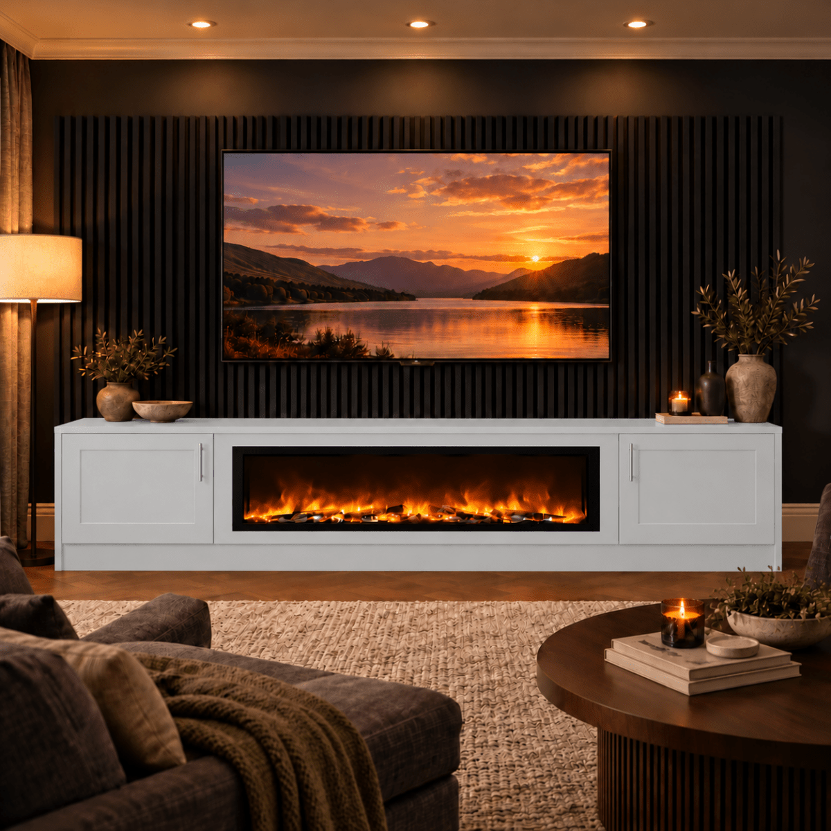 Ollerton Shaker Fireplace Media Wall Unit - Large 60" Fire 4 - Online Bedrooms