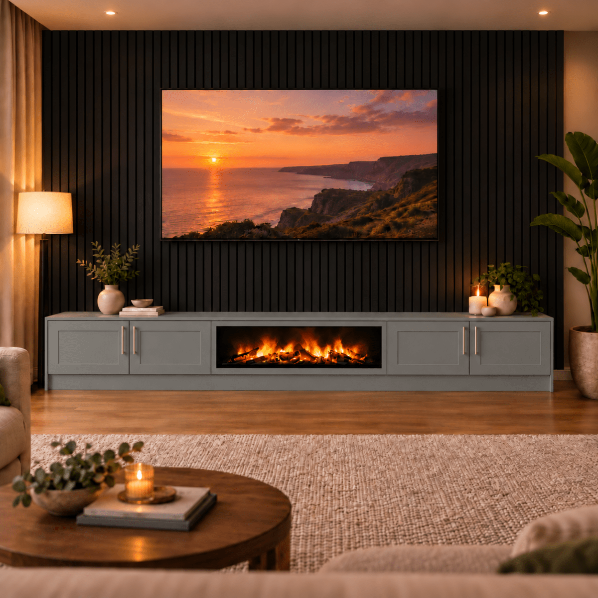 Ollerton Shaker Fireplace Media Wall Unit - Large 60" Fire 13 - Online Bedrooms