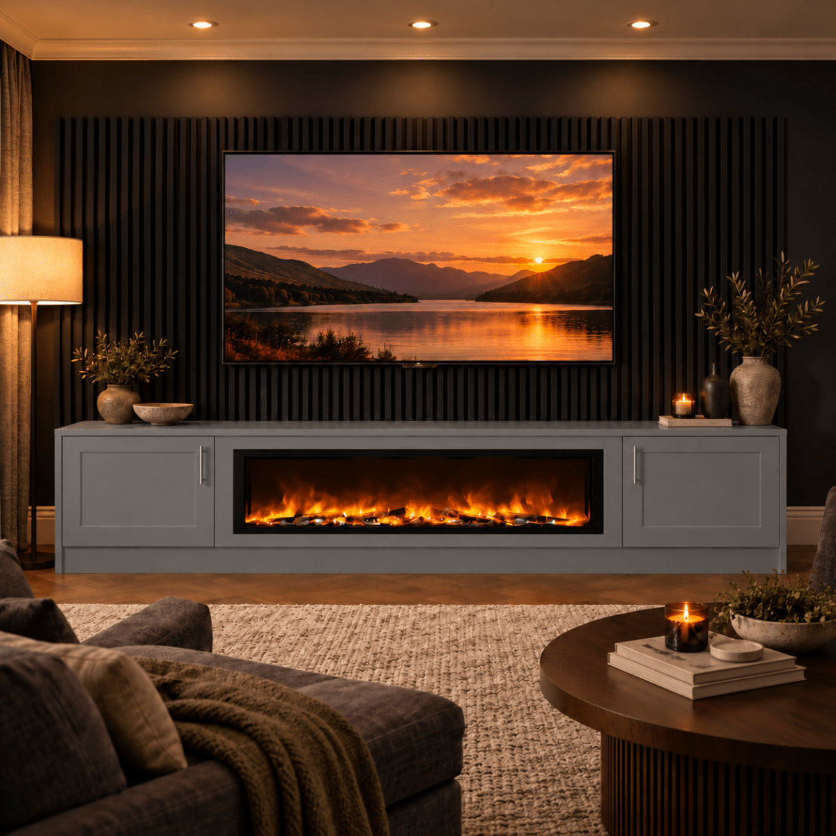 Ollerton Shaker Fireplace Media Wall Unit - Large 60" Fire 1 - Online Bedrooms