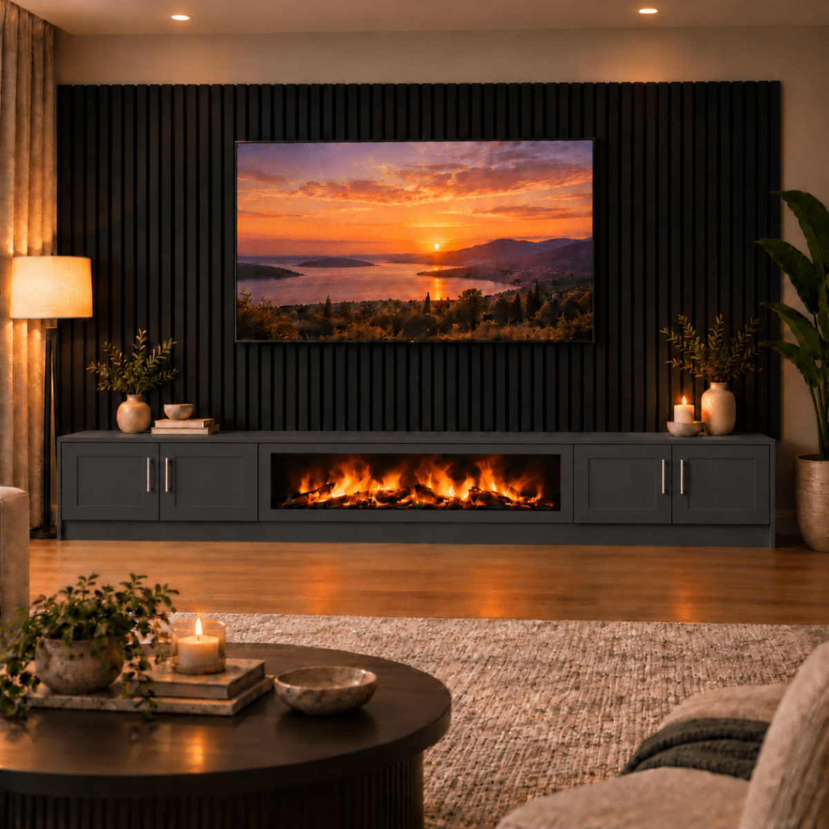 Ollerton Shaker Fireplace Media Wall Unit - Large 60" Fire 9 - Online Bedrooms