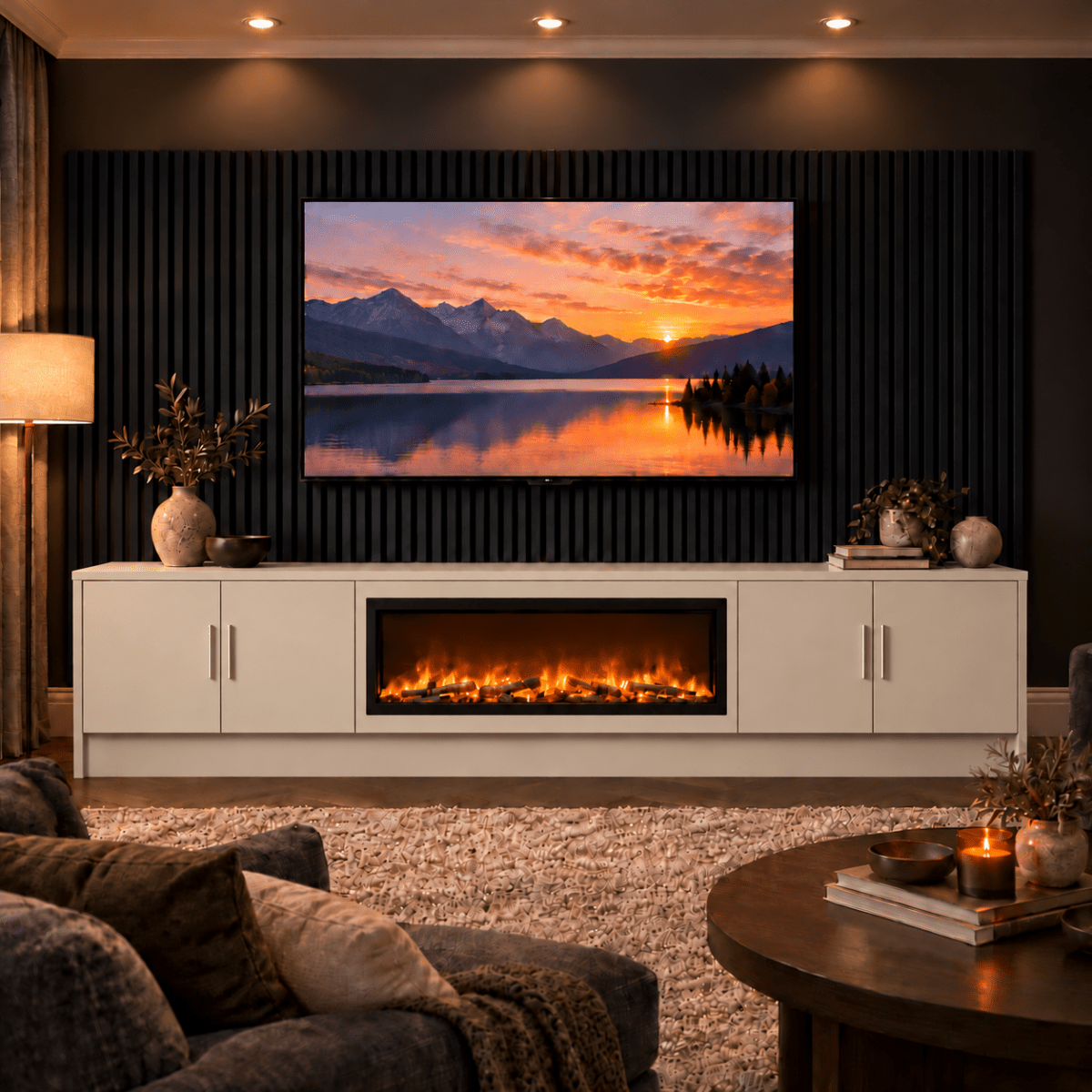 Ollerton Smooth Fireplace Media Wall Unit - 40" Fire 16 - Online Bedrooms