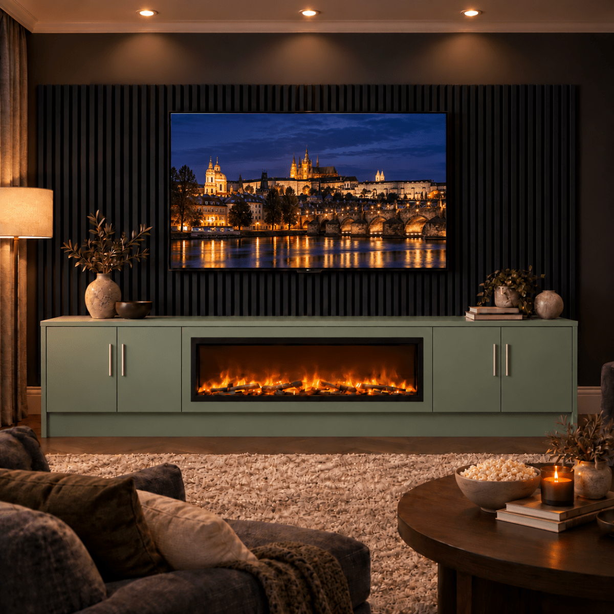 Ollerton Smooth Fireplace Media Wall Unit - 40" Fire 22 - Online Bedrooms