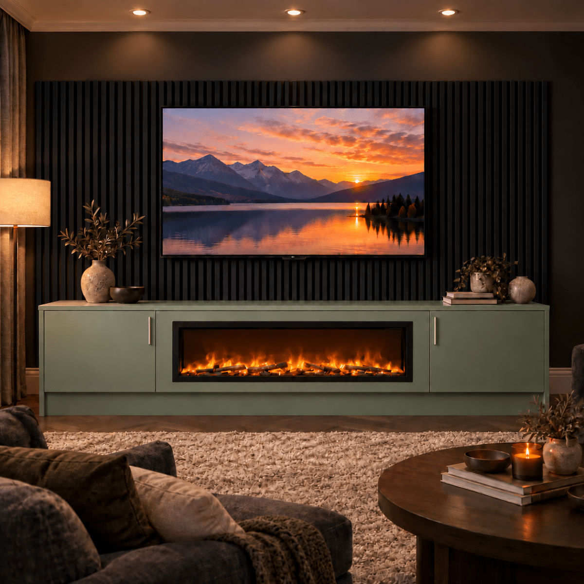 Ollerton Smooth Fireplace Media Wall Unit - 40" Fire 1 - Online Bedrooms