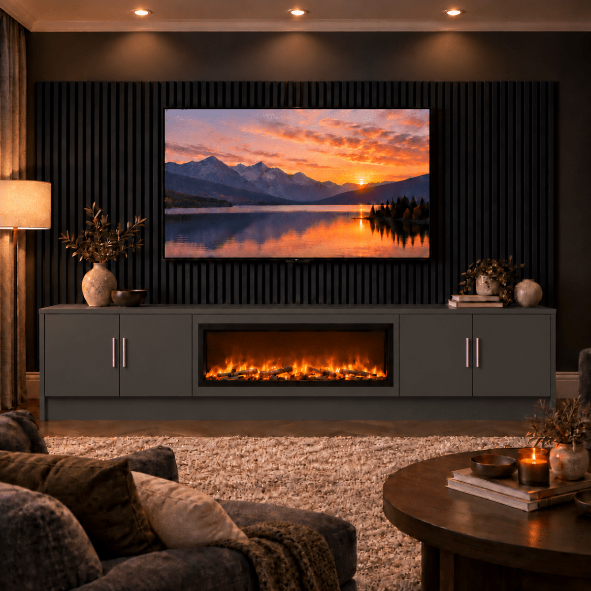Ollerton Smooth Fireplace Media Wall Unit - 40" Fire 17 - Online Bedrooms
