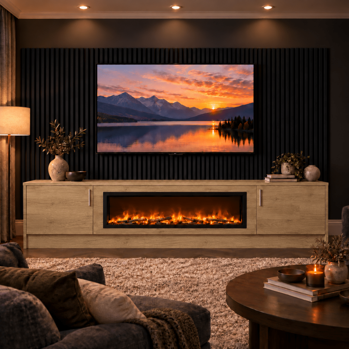 Ollerton Smooth Fireplace Media Wall Unit - 40" Fire 7 - Online Bedrooms