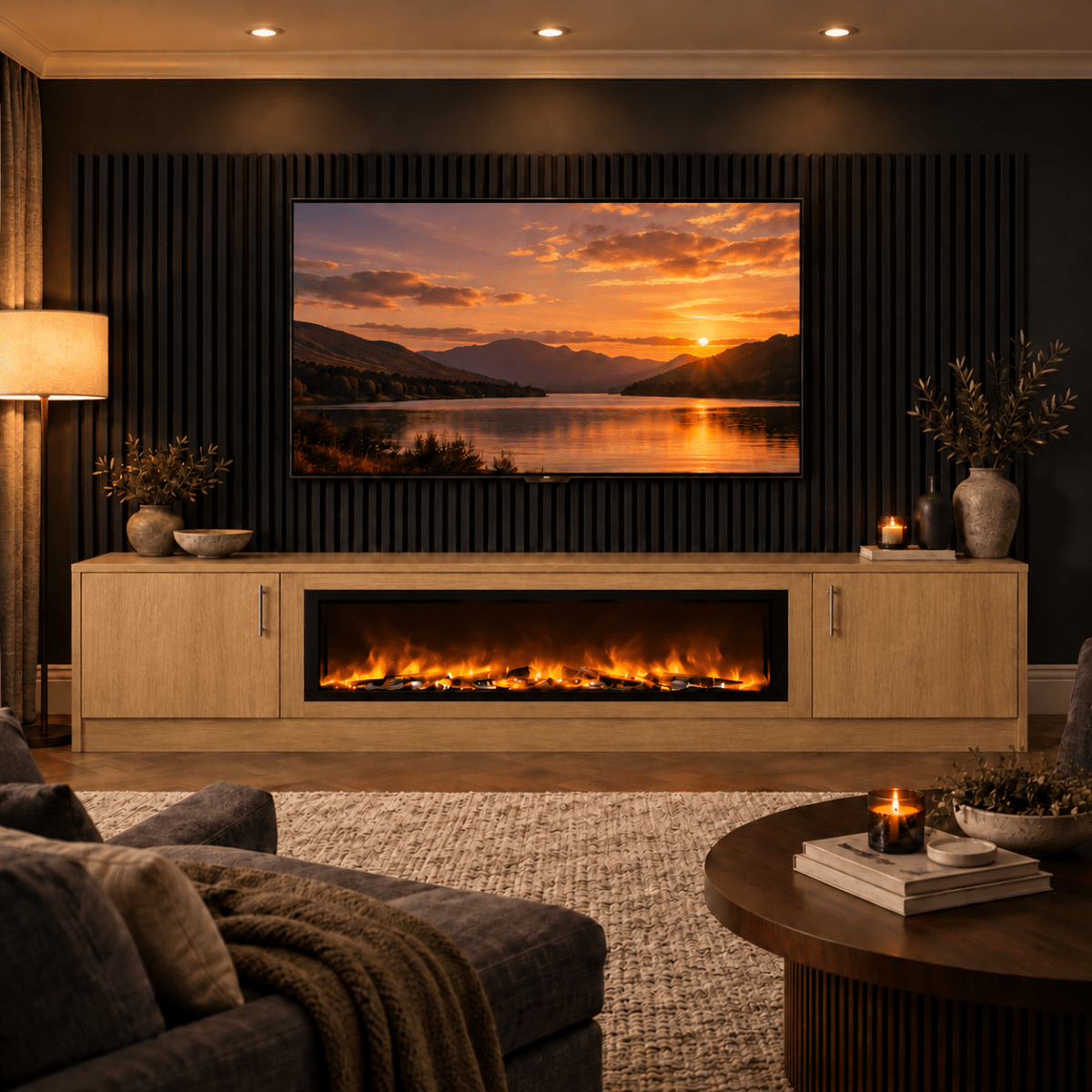 Ollerton Smooth Fireplace Media Wall Unit - Large 60" Fire 7 - Online Bedrooms