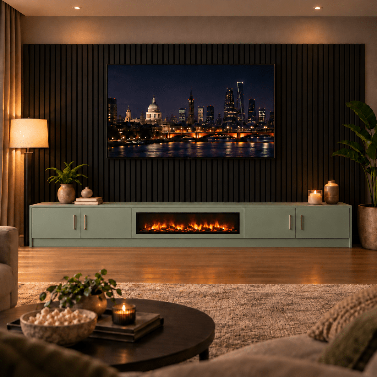 Ollerton Smooth Fireplace Media Wall Unit - Large 60" Fire 22 - Online Bedrooms