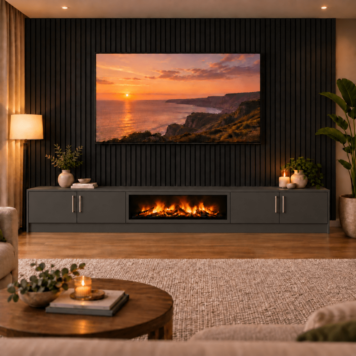 Ollerton Smooth Fireplace Media Wall Unit - Large 60" Fire 17 - Online Bedrooms
