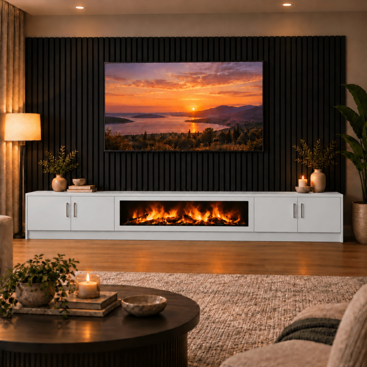 Ollerton Smooth Fireplace Media Wall Unit - Large 60" Fire 11 - Online Bedrooms