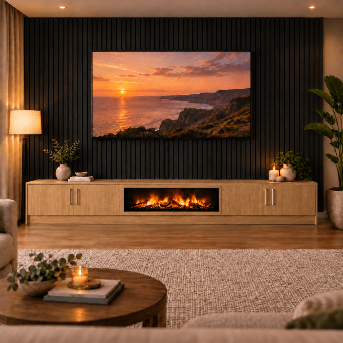 Ollerton Smooth Fireplace Media Wall Unit - Large 60" Fire 21 - Online Bedrooms