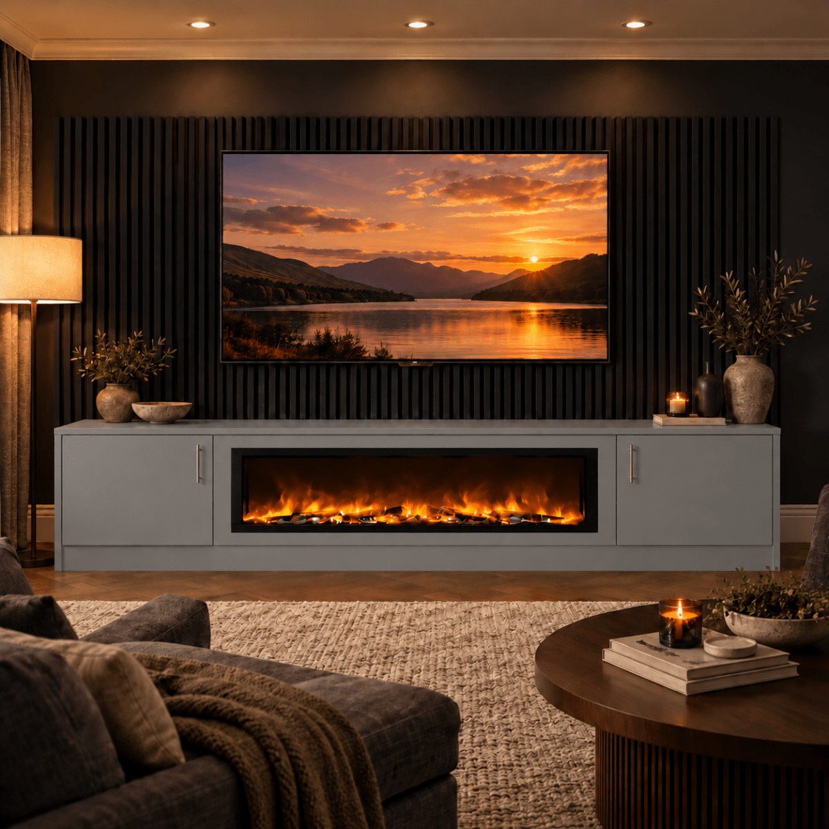 Ollerton Smooth Fireplace Media Wall Unit - Large 60" Fire 5 - Online Bedrooms