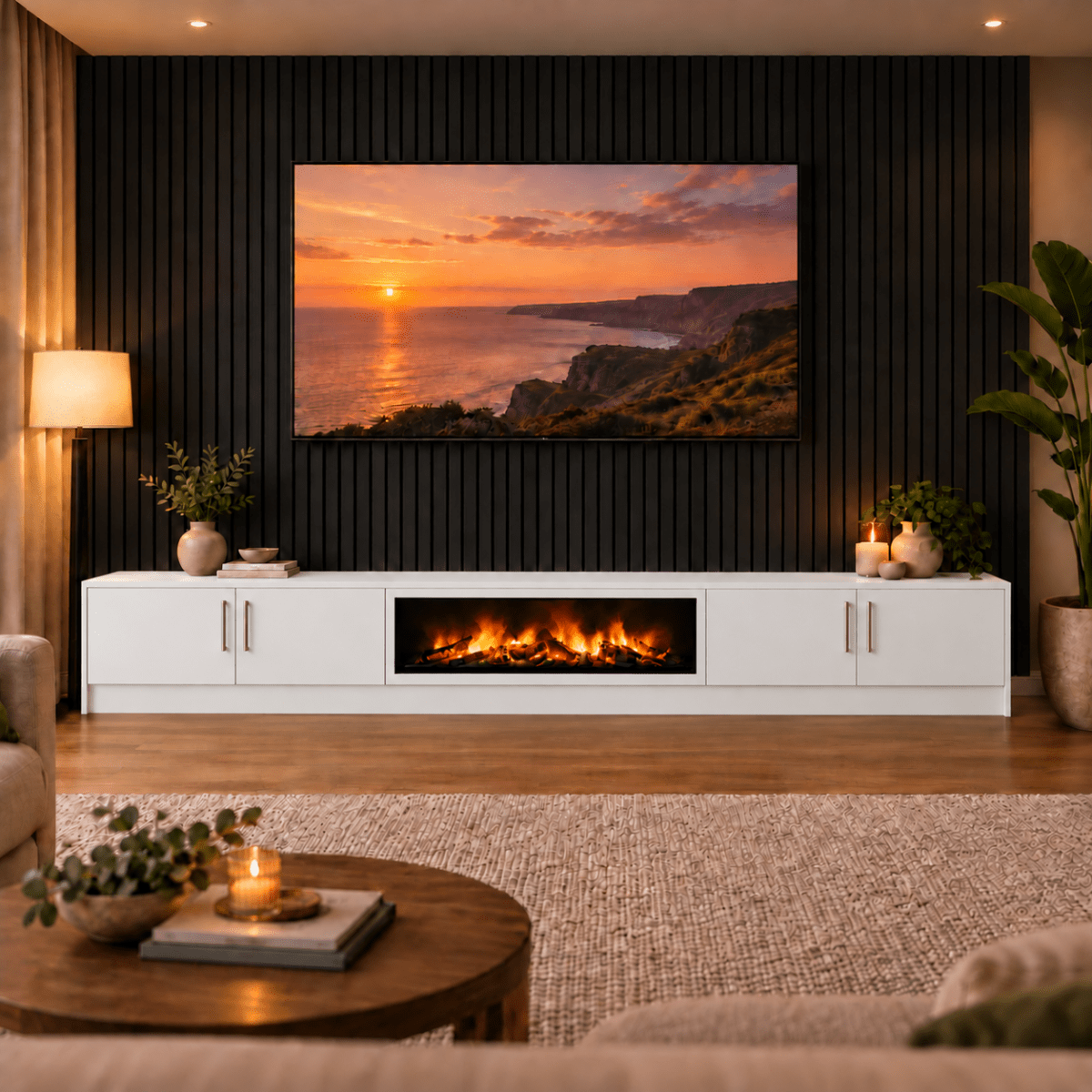 Ollerton Smooth Fireplace Media Wall Unit - Large 60" Fire 20 - Online Bedrooms