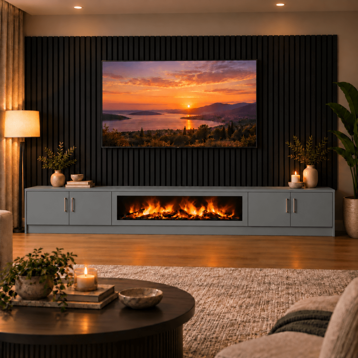 Ollerton Smooth Fireplace Media Wall Unit - Large 60" Fire 12 - Online Bedrooms