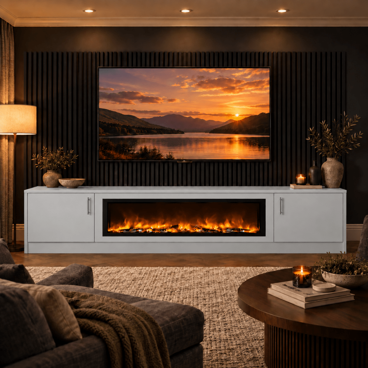Ollerton Smooth Fireplace Media Wall Unit - Large 60" Fire 4 - Online Bedrooms
