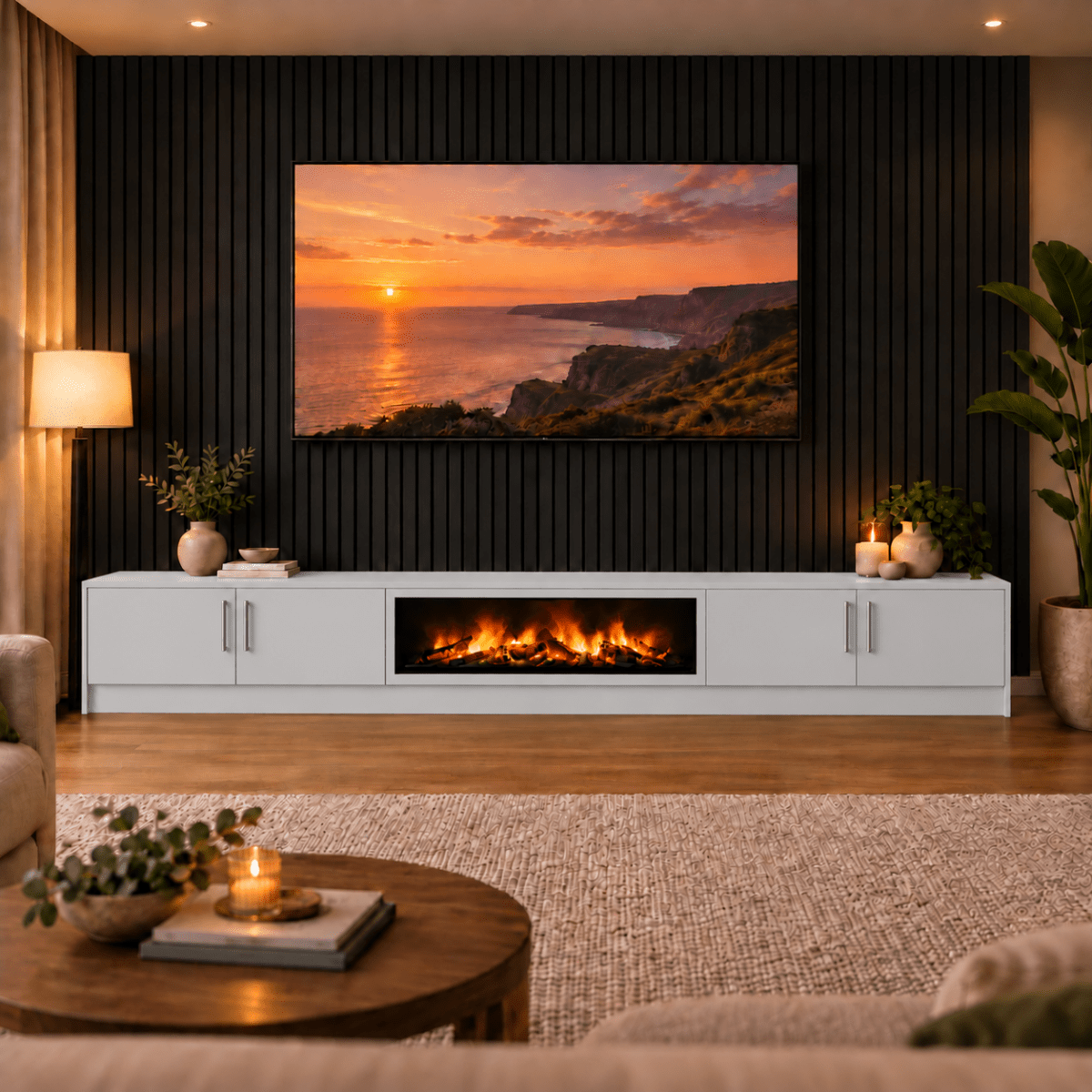 Ollerton Smooth Fireplace Media Wall Unit - Large 60" Fire 18 - Online Bedrooms