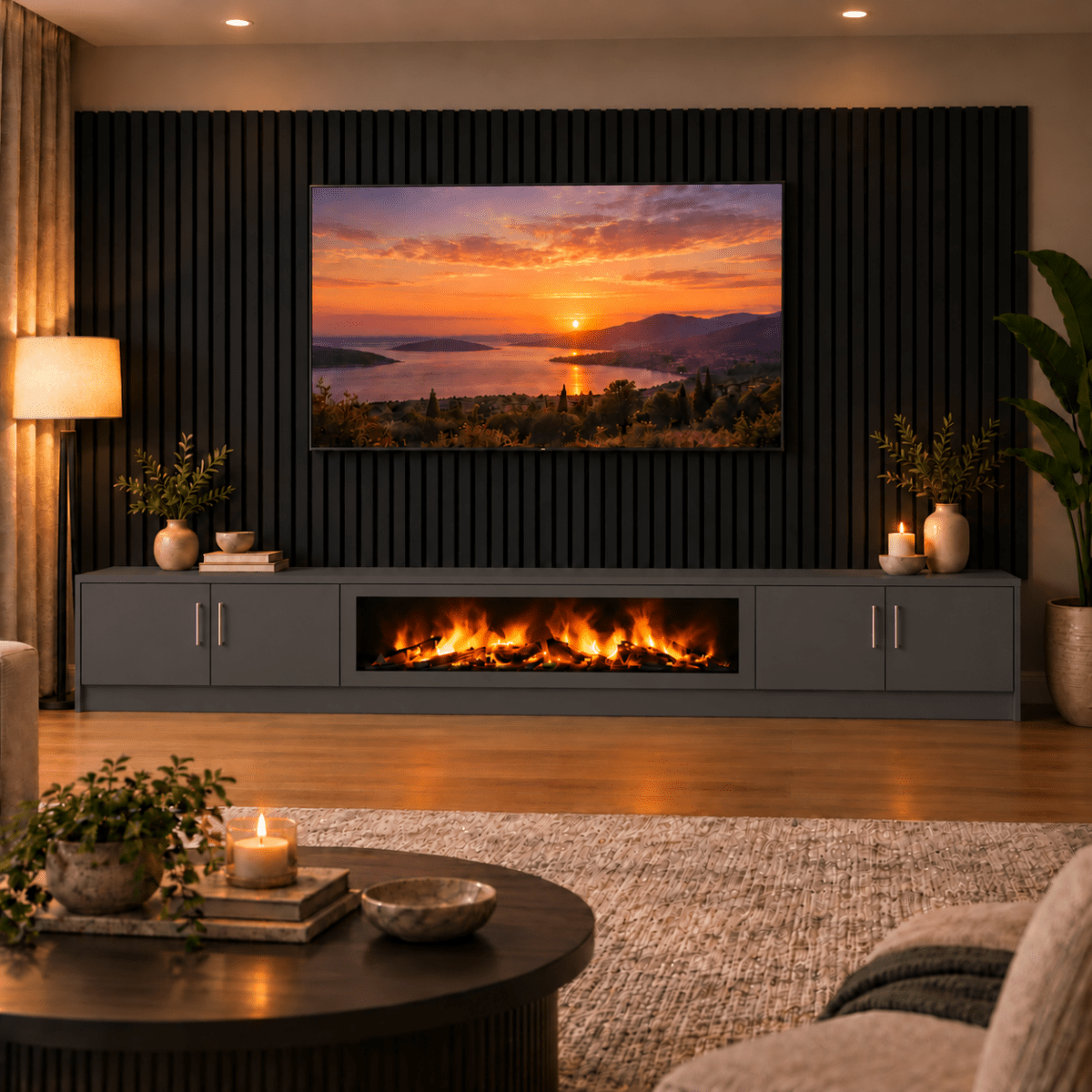 Ollerton Smooth Fireplace Media Wall Unit - Large 60" Fire 10 - Online Bedrooms