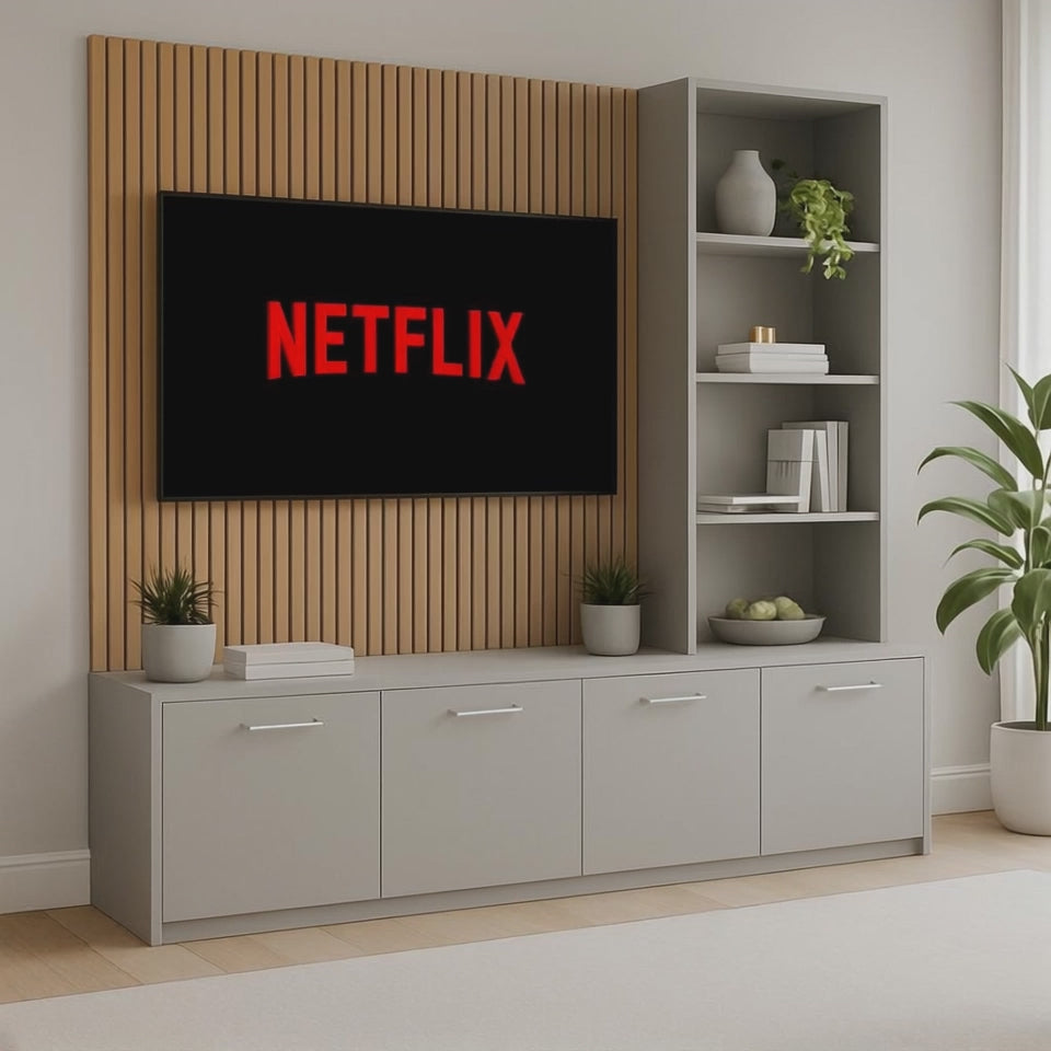 Media Wall Entertainment Unit - Right Hand Shelving - For Up to 130" TVs