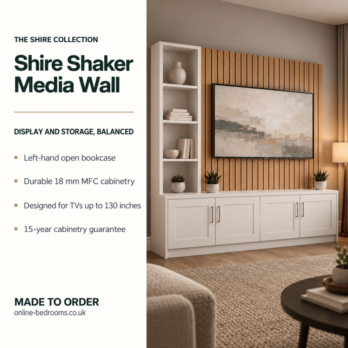 Shire Shaker Media Wall Unit - Left Hand Bookcase 2 - Online Bedrooms