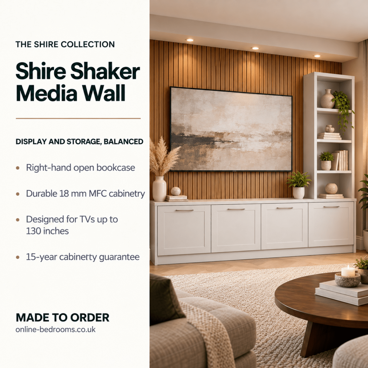 Shire Shaker Media Wall Unit - Right Hand Bookcase 2 - Online Bedrooms