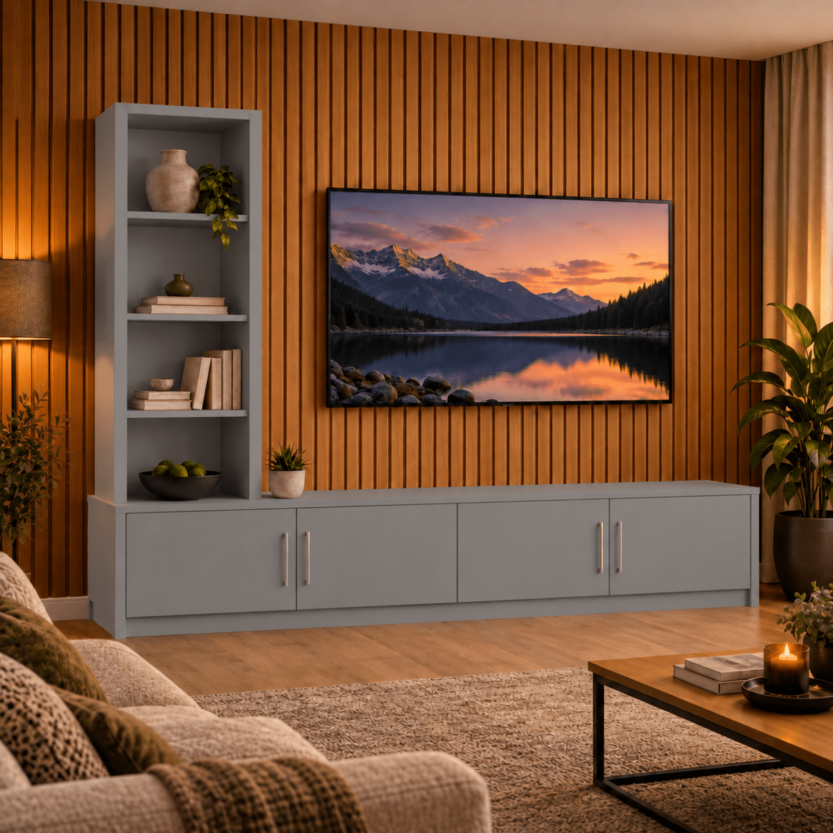 Shire Smooth Media Wall Unit - Left Hand Bookcase 13 - Online Bedrooms