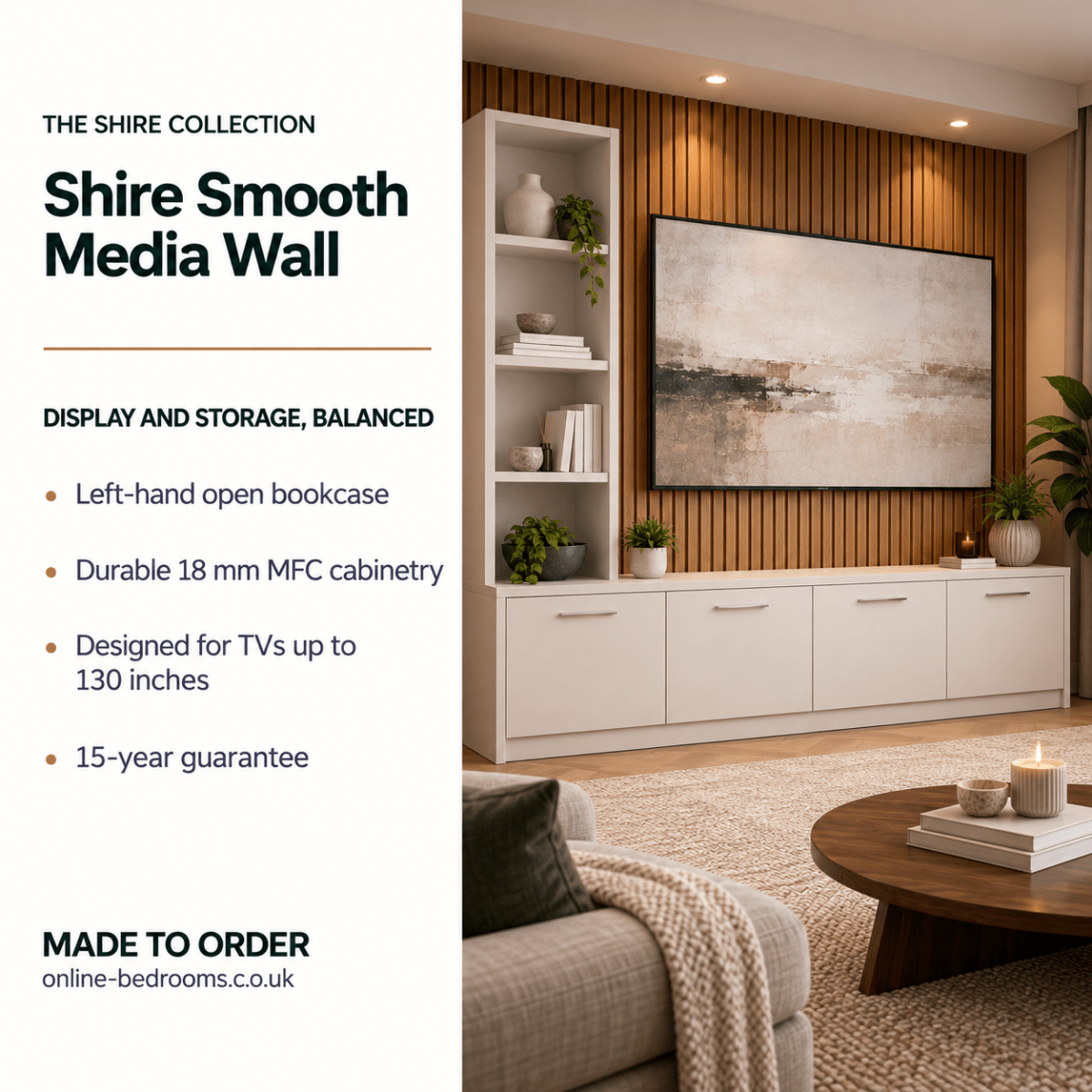 Shire Smooth Media Wall Unit - Left Hand Bookcase 2 - Online Bedrooms
