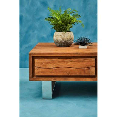 Simla Acacia Wood Coffee Table with Drawer 8 - Online Bedrooms
