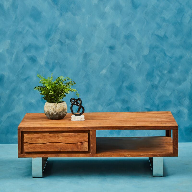 Simla Acacia Wood Coffee Table with Drawer 3 - Online Bedrooms