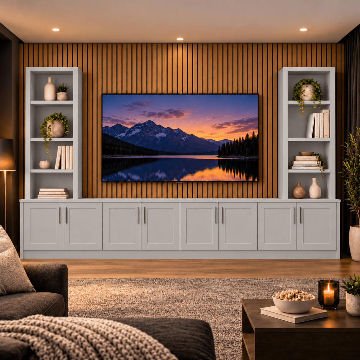 Southwell Tall Shaker Media Wall Double Bookcase Unit 41 - Online Bedrooms