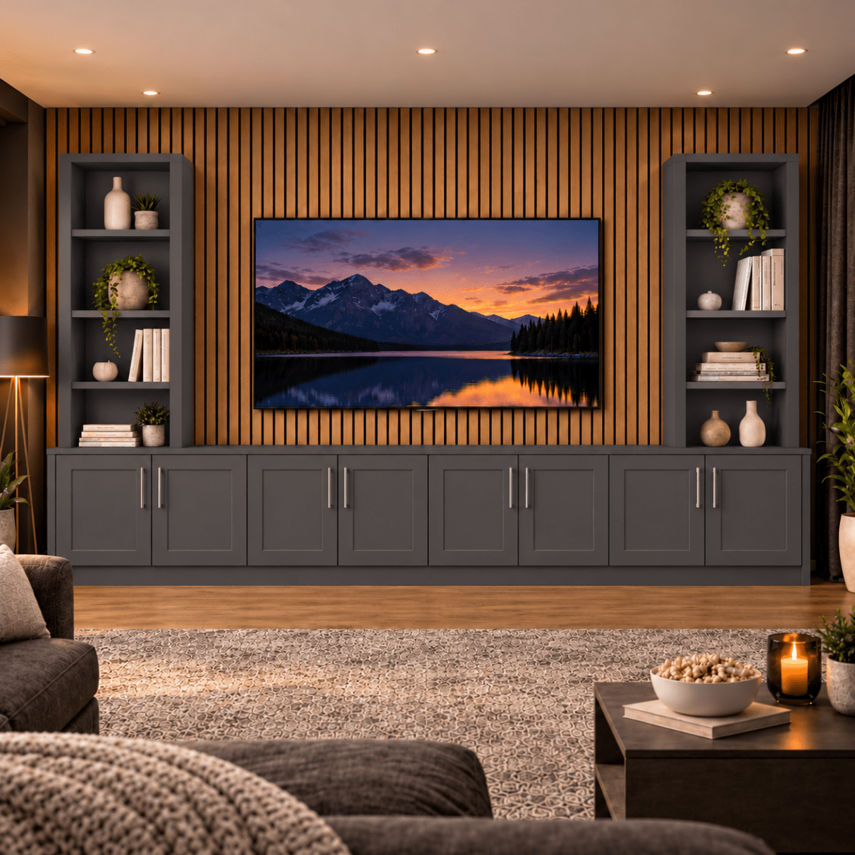 Southwell Tall Shaker Media Wall Double Bookcase Unit 34 - Online Bedrooms