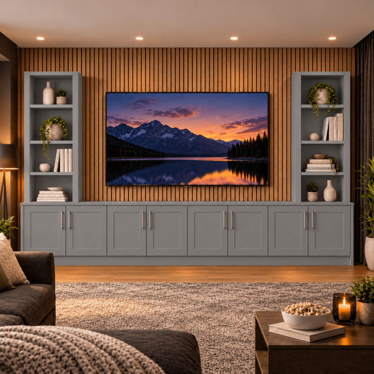 Southwell Tall Shaker Media Wall Double Bookcase Unit 48 - Online Bedrooms