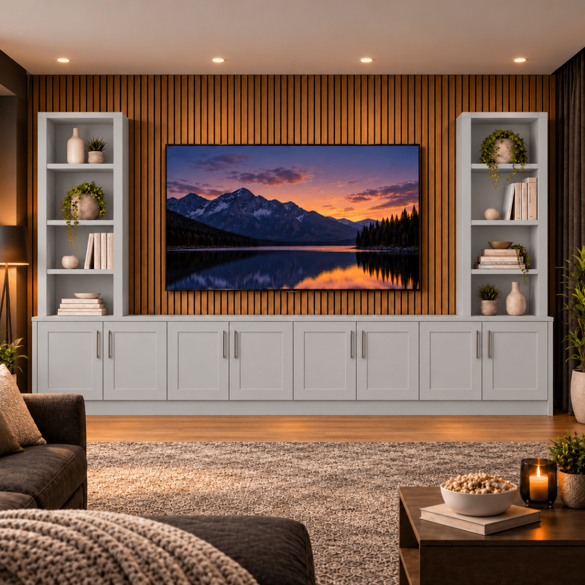 Southwell Tall Shaker Media Wall Double Bookcase Unit 47 - Online Bedrooms