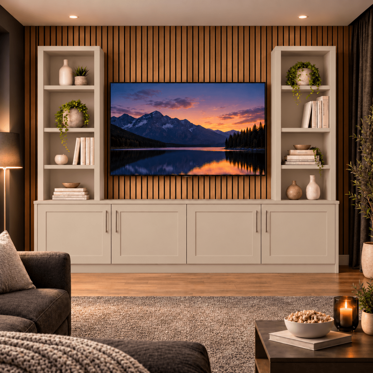 Southwell Tall Shaker Media Wall Double Bookcase Unit 3 - Online Bedrooms