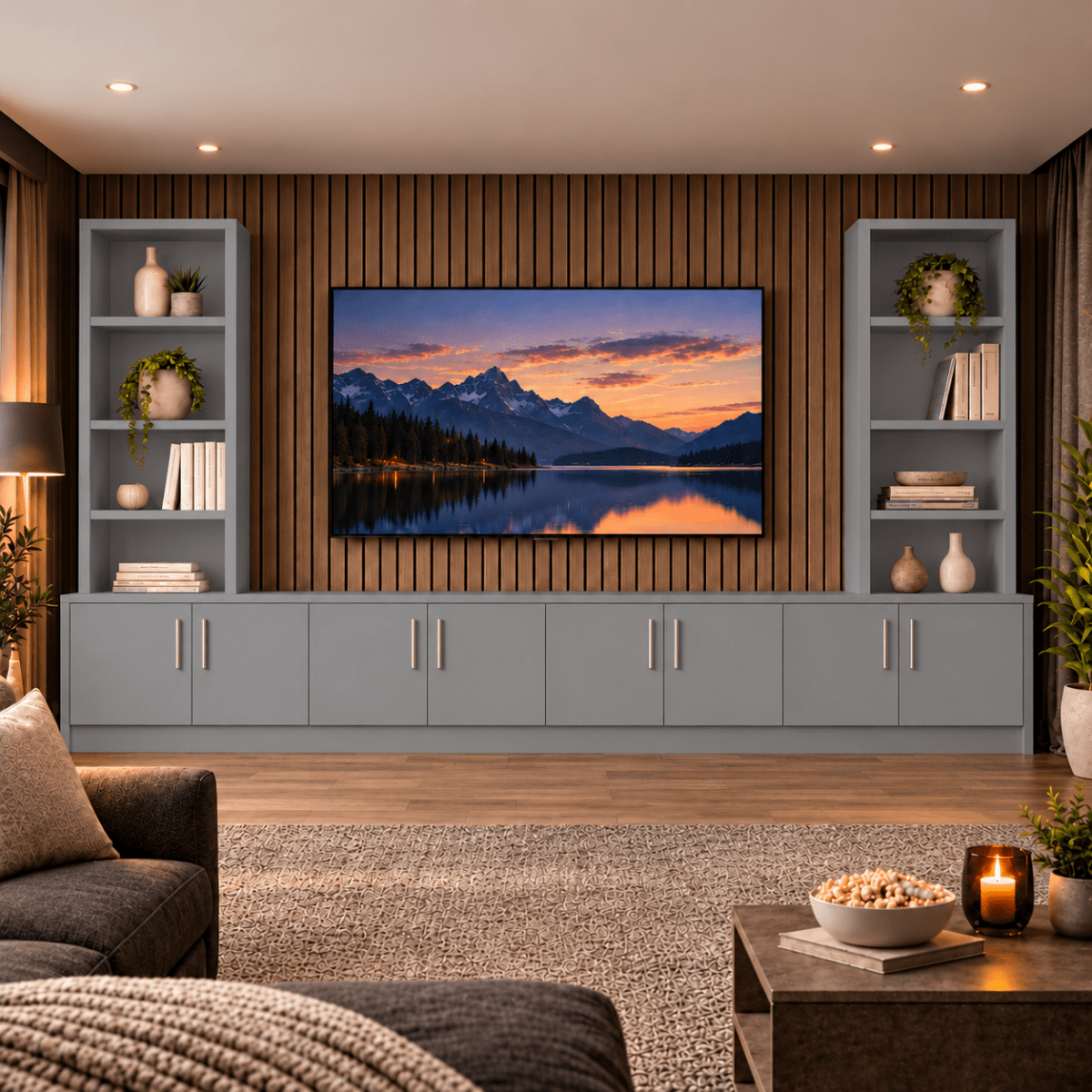 Southwell Tall Smooth Media Wall Double Bookcase Unit 55 - Online Bedrooms