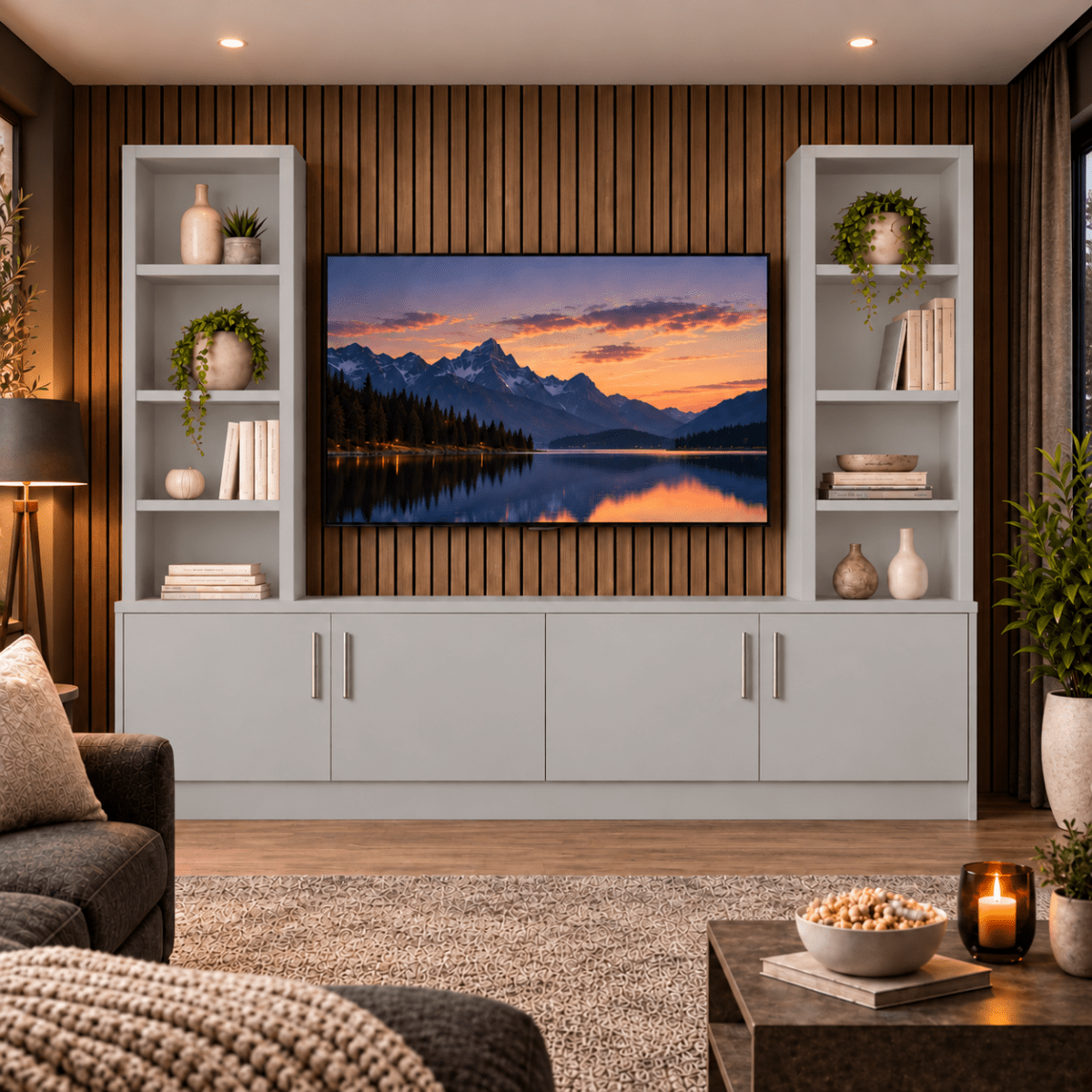 Southwell Tall Smooth Media Wall Double Bookcase Unit 5 - Online Bedrooms