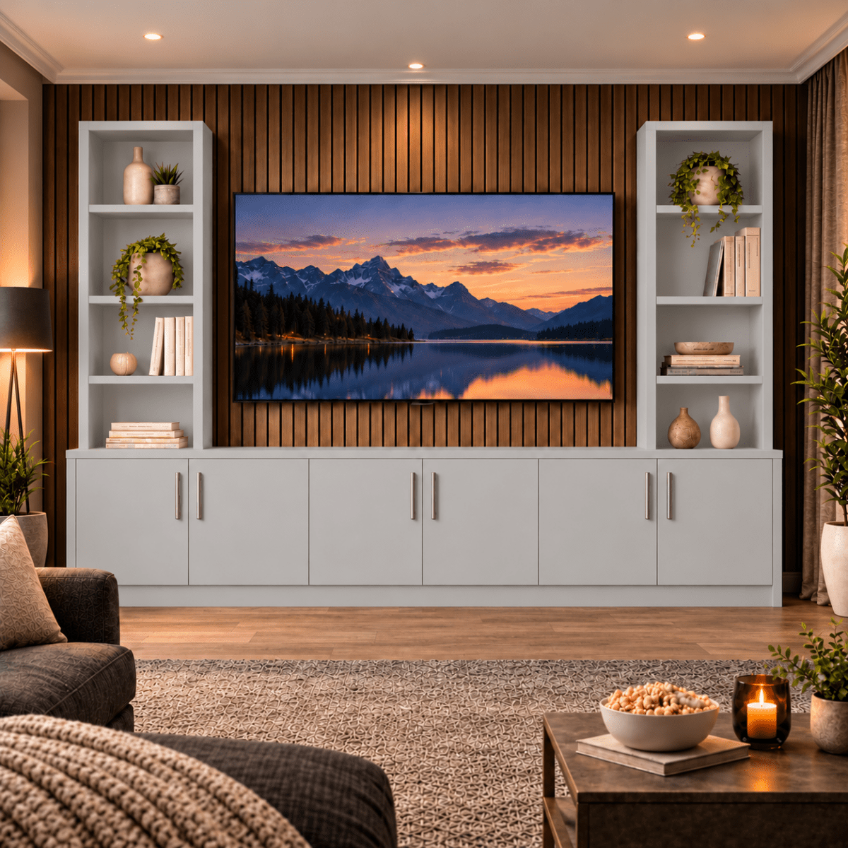 Southwell Tall Smooth Media Wall Double Bookcase Unit 26 - Online Bedrooms
